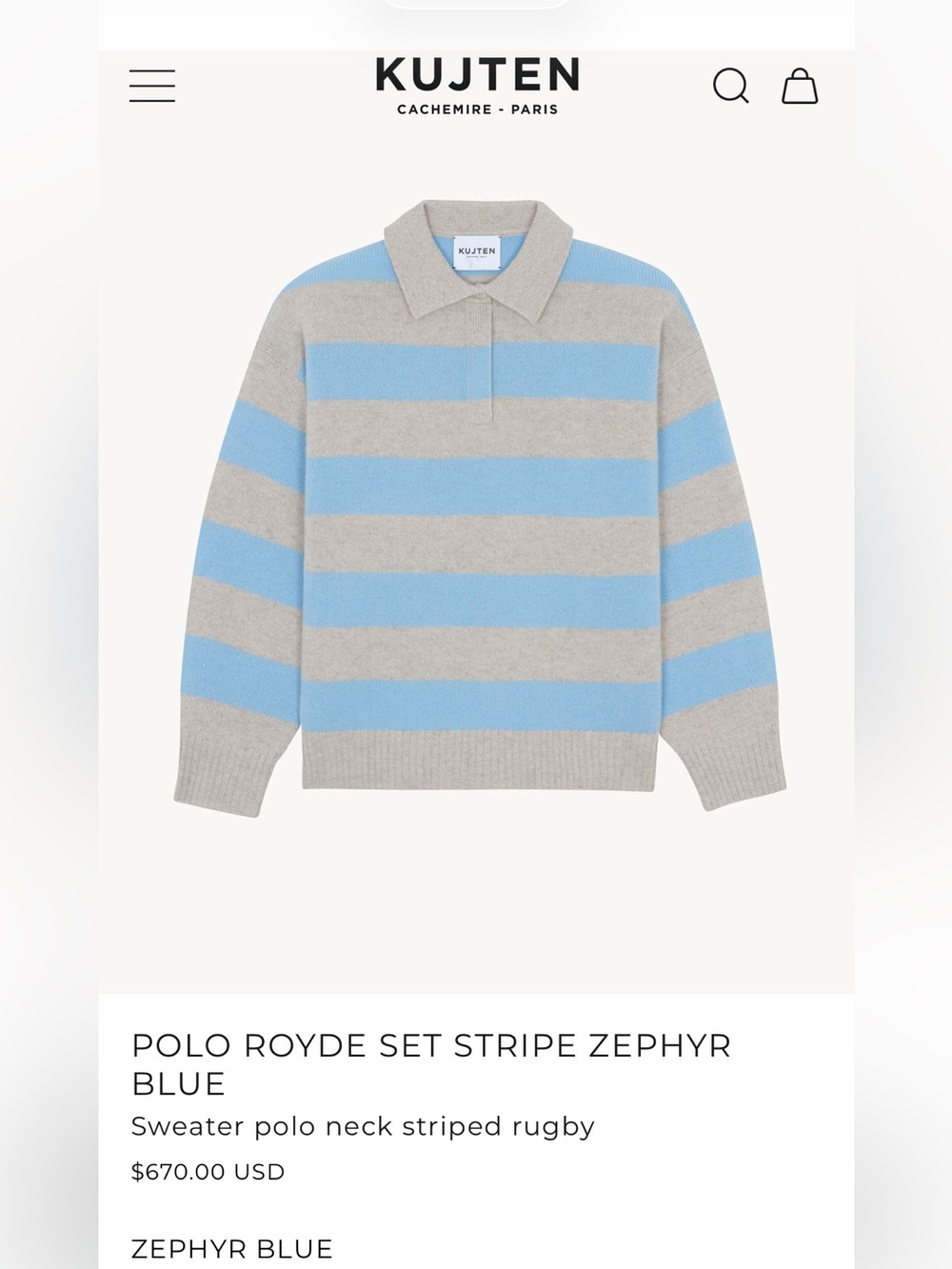 Kujten Polo Royde Stripe Sweater - Zephyr Blue